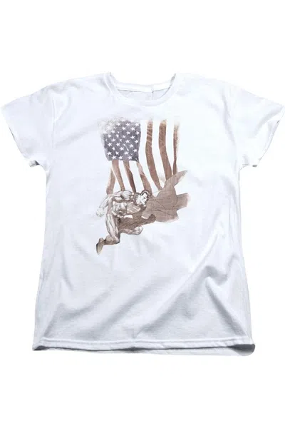 Gildan Superman Super American Short Sleeve Womens Tee / T-shirt In Gray