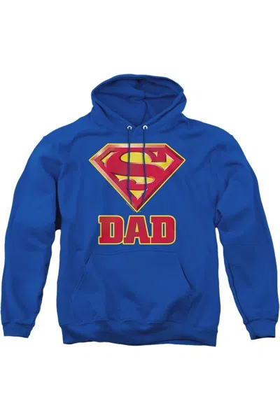 Gildan Superman Super Dad Adult Pull Over Hoodie / Hooded Sweatshirt In Blue