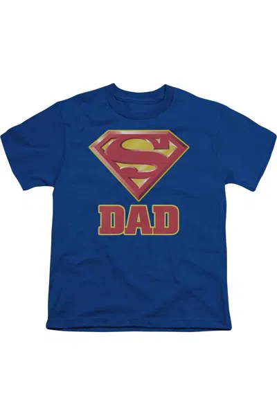 Gildan Kids' Superman Super Dad Short Sleeve Youth Tee / T-shirt In Blue