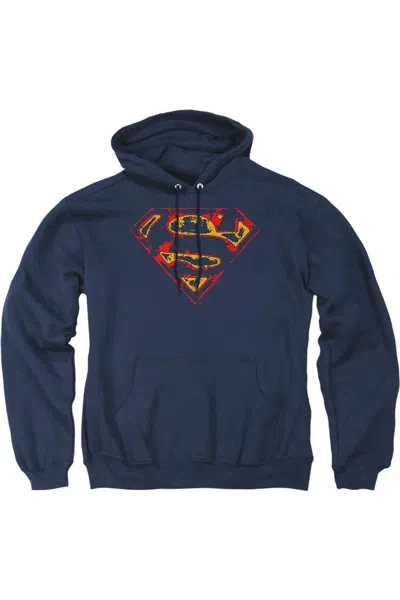 Gildan Superman Super Distressed Adult Pull Over Hoodie / Hooded Sweatshirt In Blue