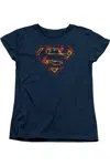 Gildan Superman Super Distressed Short Sleeve Womens Tee / T-shirt In Blue