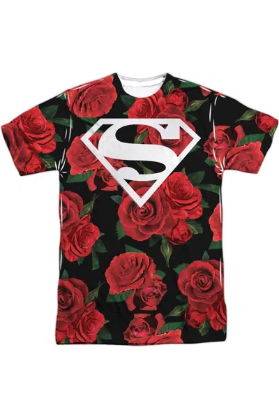 Gildan Superman Super Floral (front/back Print) Short Sleeve Adult Poly Crew Tee / T-shirt In White