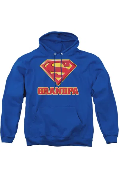 Gildan Superman Super Grandpa Adult Pull Over Hoodie / Hooded Sweatshirt In Blue