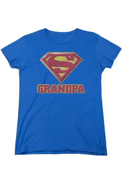 Gildan Superman Super Grandpa Short Sleeve Womens Tee / T-shirt In Blue