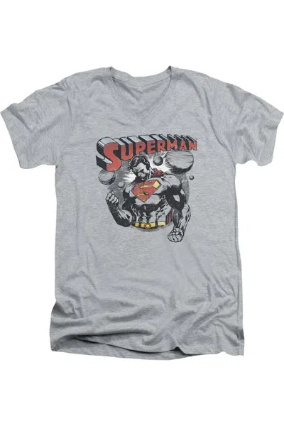 Gildan Superman Super Ko Short Sleeve Adult V Neck Premium Cotton Tee / T-shirt In Gray
