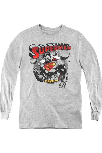 Gildan Kids' Superman Super Ko Youth Long Sleeve Tee / T-shirt In Gray