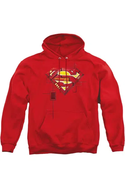 Gildan Superman Super Mech Shield Adult Pull Over Hoodie / Hooded Sweatshirt In Red