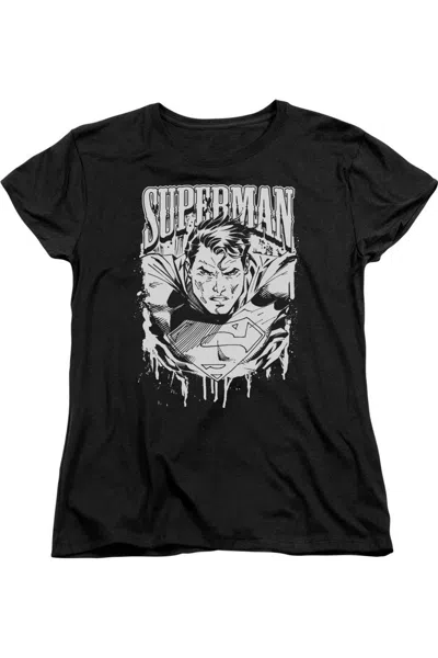 Gildan Superman Super Metal Short Sleeve Womens Tee / T-shirt In Black