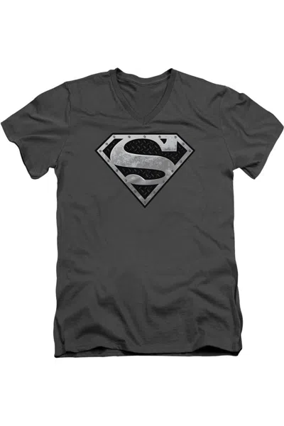Gildan Superman Super Metallic Shield Short Sleeve Adult V Neck Tee / T-shirt In Pink