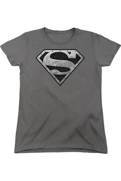 Gildan Superman Super Metallic Shield Short Sleeve Womens Tee / T-shirt In Pink