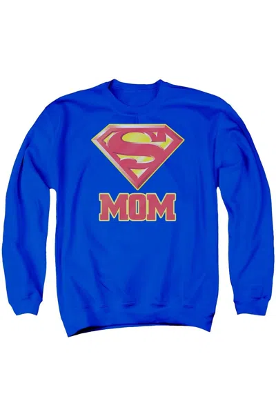 Gildan Superman Super Mom Adult Crewneck Sweatshirt In Blue