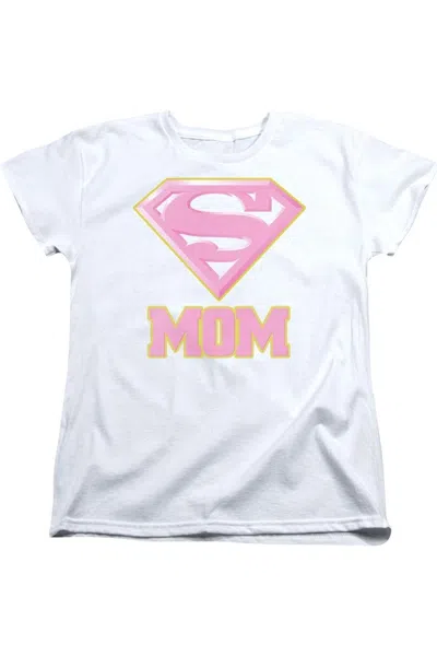 Gildan Superman Super Mom Pink Short Sleeve Womens Tee / T-shirt In White