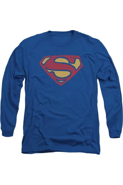 Gildan Superman Super Rough Long Sleeve Adult Tee / T-shirt In Blue