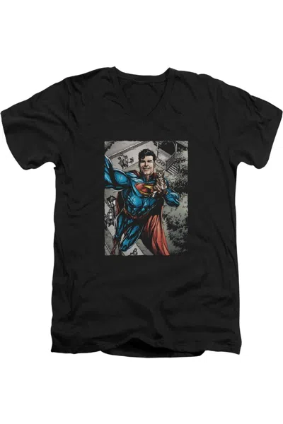 Gildan Superman Super Selfie Short Sleeve Adult V Neck Premium Cotton Tee / T-shirt In Black