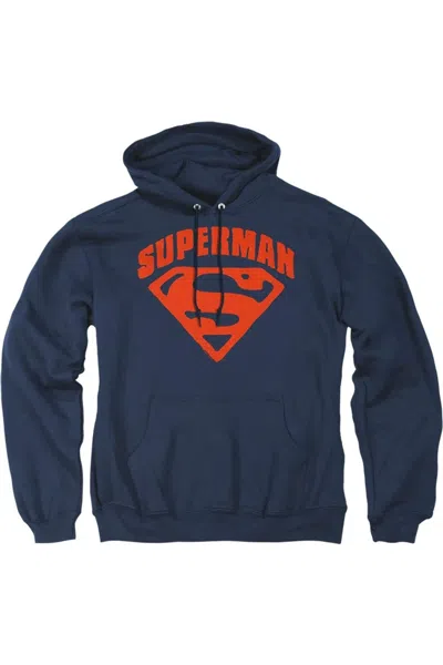 Gildan Superman Super Shield Adult Pull Over Hoodie / Hooded Sweatshirt In Blue