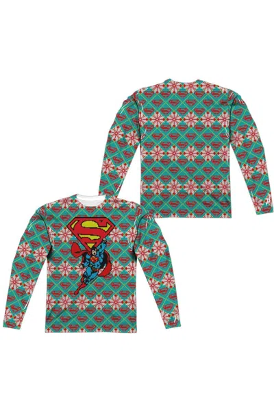Gildan Superman Super Sweater (front/back Print) Long Sleeve Adult Poly Crew Tee / T-shirt In White