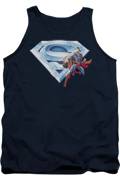 Gildan Superman Superman & Crystal Logo Adult Tank Top In Blue