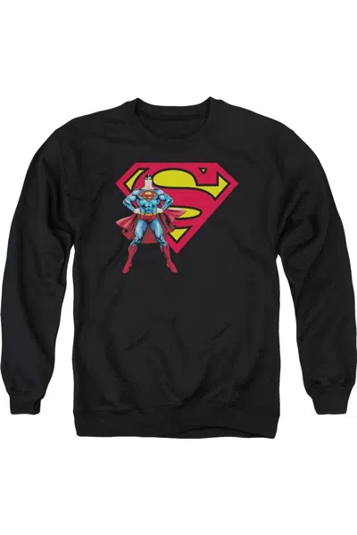 Gildan Superman Superman & Logo Adult Crewneck Sweatshirt In Black