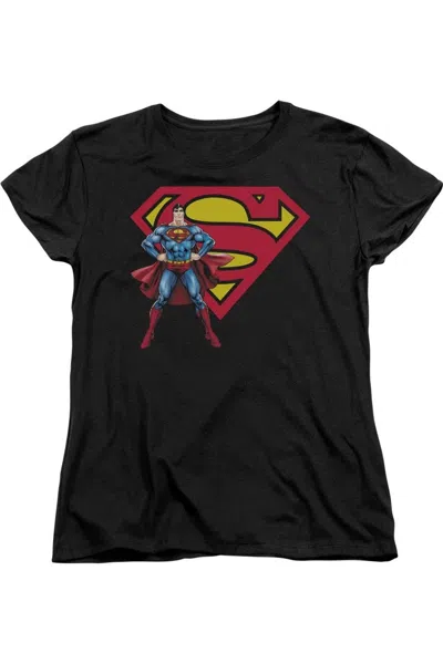 Gildan Superman Superman & Logo Short Sleeve Womens Tee / T-shirt In Black