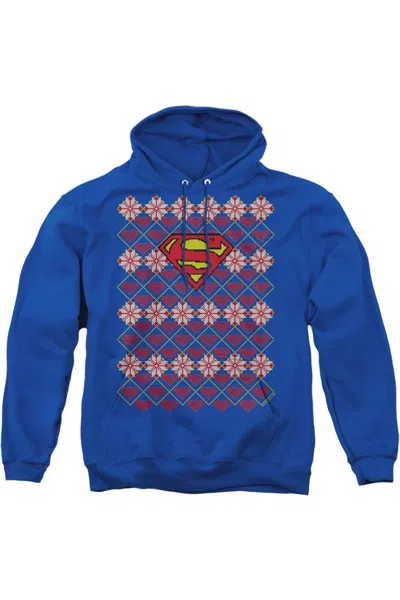 Gildan Superman Superman Christmas Sweater Adult Pull Over Hoodie / Hooded Sweatshirt In Blue
