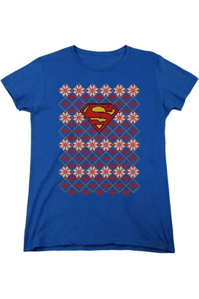Gildan Superman Superman Christmas Sweater Short Sleeve Women´s Tee / T-shirt In Blue