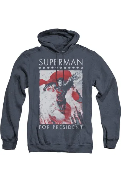 Gildan Superman Superman For President Adult Heather Hoodie / Hooded Sweatshirt In Blue