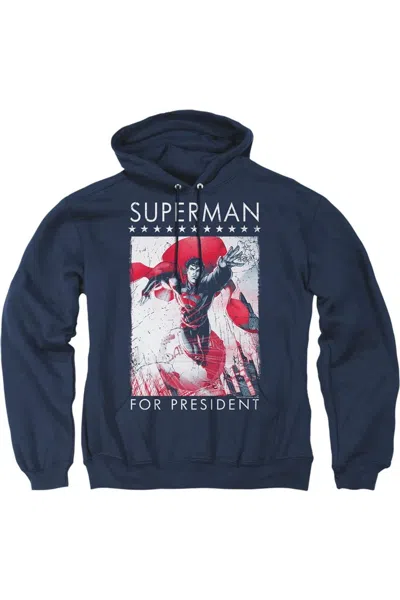Gildan Superman Superman For President Adult Pull Over Hoodie / Hooded Sweatshirt In Blue