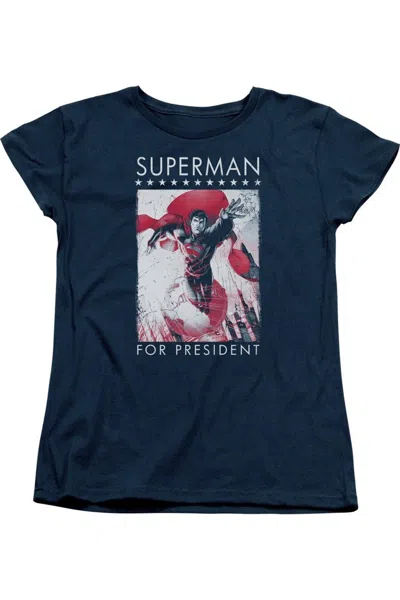 Gildan Superman Superman For President Short Sleeve Womens Tee / T-shirt In Blue
