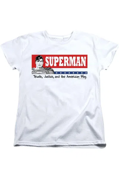 Gildan Superman Superman For President Short Sleeve Womens Tee / T-shirt In White
