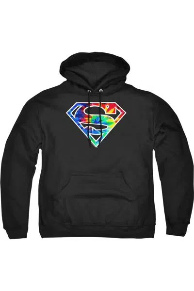 Gildan Superman Superman Tie Dye Logo Adult Pull Over Hoodie / Hooded Sweatshirt In Black