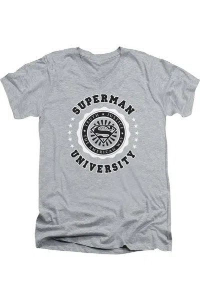 Gildan Superman Superman University Short Sleeve Adult V Neck Tee / T-shirt In Gray