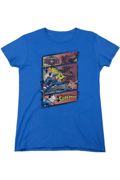 Gildan Superman Superman Vs Zod Short Sleeve Womens Tee / T-shirt In Blue