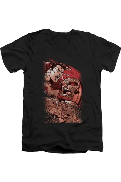 Gildan Superman Supes Vs Darkseid Short Sleeve Adult V Neck Premium Cotton Tee / T-shirt In Black