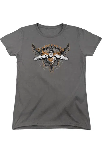 Gildan Superman Take Wing Short Sleeve Womens Tee / T-shirt In Gray