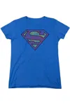 Gildan Superman Tattered Shield Short Sleeve Womens Tee / T-shirt In Blue