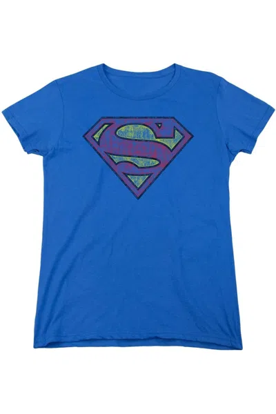 Gildan Superman Tattered Shield Short Sleeve Womens Tee / T-shirt In Blue