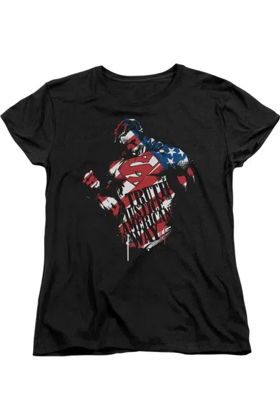 Gildan Superman The American Way Short Sleeve Womens Tee / T-shirt In Black