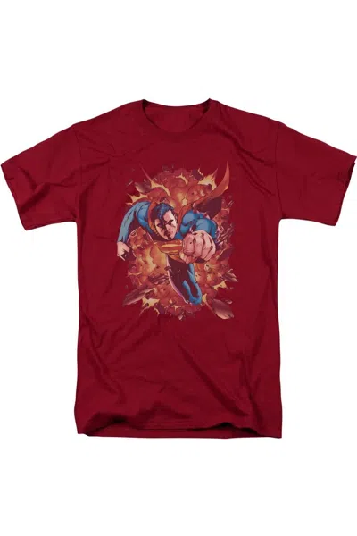 Gildan Superman Through Flame Short Sleeve Adult Tee / T-shirt In Red