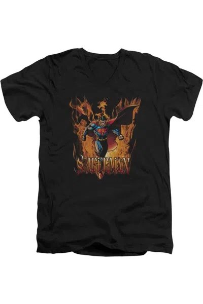 Gildan Superman Through The Fire Short Sleeve Adult V Neck Tee / T-shirt In Black