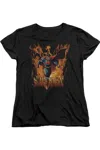 Gildan Superman Through The Fire Short Sleeve Womens Tee / T-shirt In Black