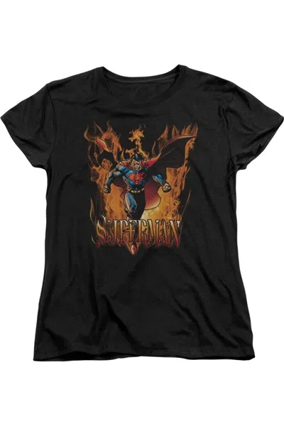 Gildan Superman Through The Fire Short Sleeve Womens Tee / T-shirt In Black