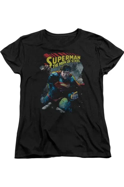 Gildan Superman Through The Rubble Short Sleeve Womens Tee / T-shirt In Black
