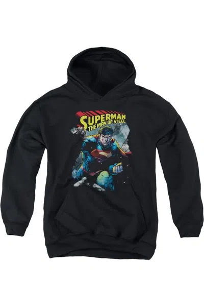 Gildan Kids' Superman Through The Rubble Youth Pull Over Hoodie / Hooded Sweatshirt In Black