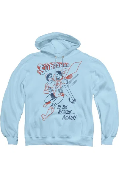 Gildan Superman To The Rescue Adult Pull Over Hoodie / Hooded Sweatshirt In Blue