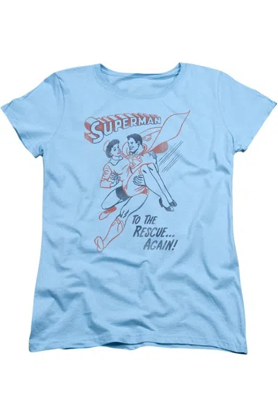 Gildan Superman To The Rescue Short Sleeve Womens Tee / T-shirt In Blue