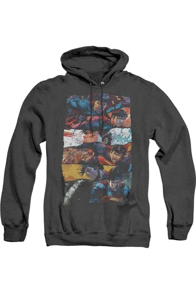Gildan Superman Torn Collage Adult Heather Hoodie / Hooded Sweatshirt In Black