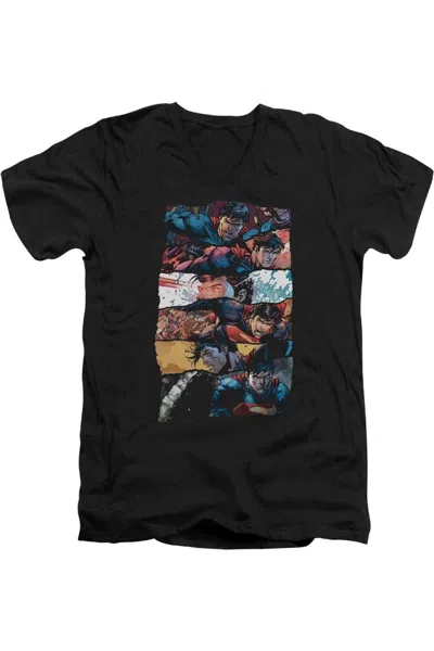 Gildan Superman Torn Collage Short Sleeve Adult V Neck Premium Cotton Tee / T-shirt In Black
