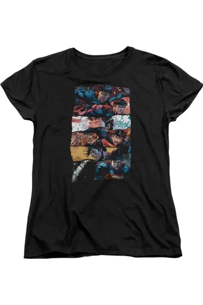 Gildan Superman Torn Collage Short Sleeve Womens Tee / T-shirt In Black