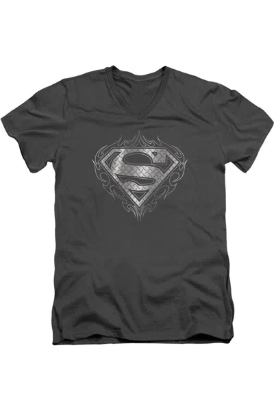Gildan Superman Tribal Steel Logo Short Sleeve Adult V Neck Tee / T-shirt In Pink
