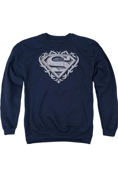 Gildan Superman Tribal Steel Shield Adult Crewneck Sweatshirt In Blue